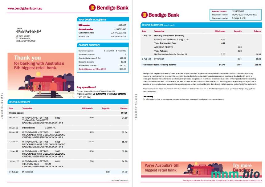 Australia Bankwest konto Wyciąg słowo i PDF szablon